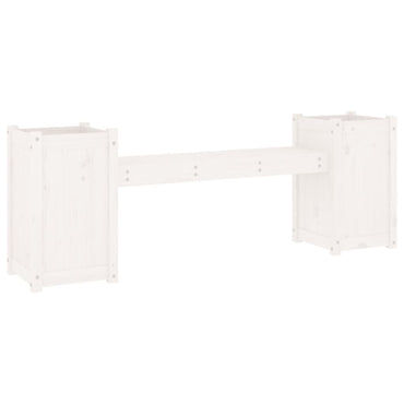 Bench with white planters 180x36x63 cm solid pine wood