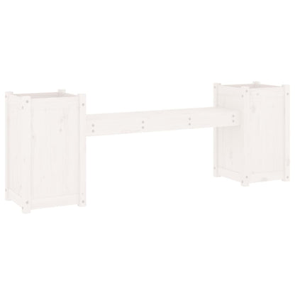 Bench with white planters 180x36x63 cm solid pine wood