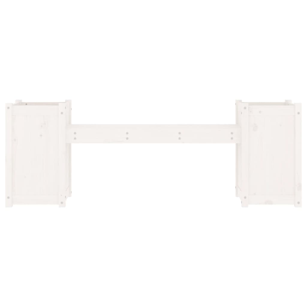 Bench with white planters 180x36x63 cm solid pine wood