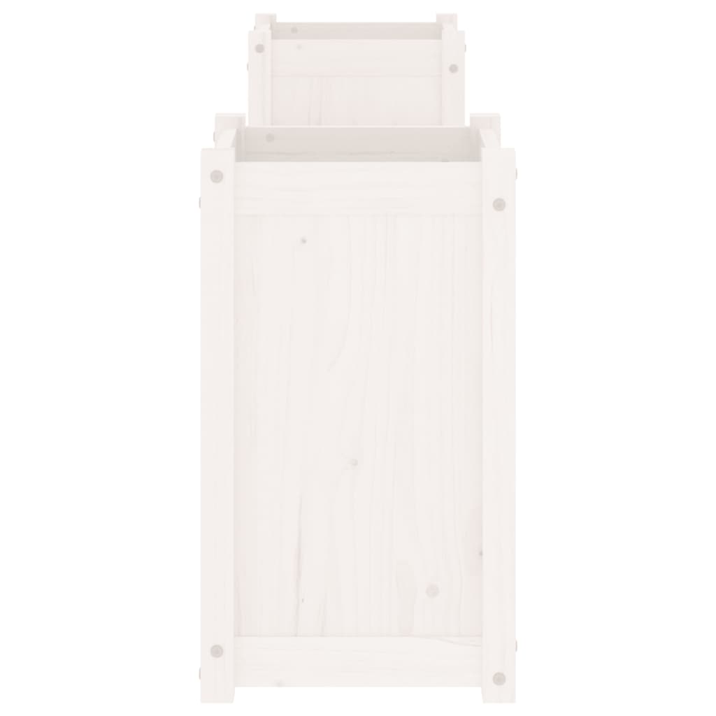 Bench with white planters 180x36x63 cm solid pine wood