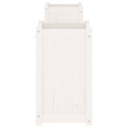 Bench with white planters 180x36x63 cm solid pine wood