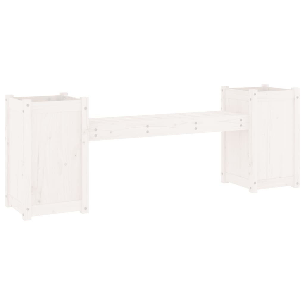 Bench with white planters 180x36x63 cm solid pine wood