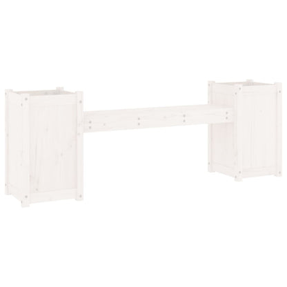 Bench with white planters 180x36x63 cm solid pine wood