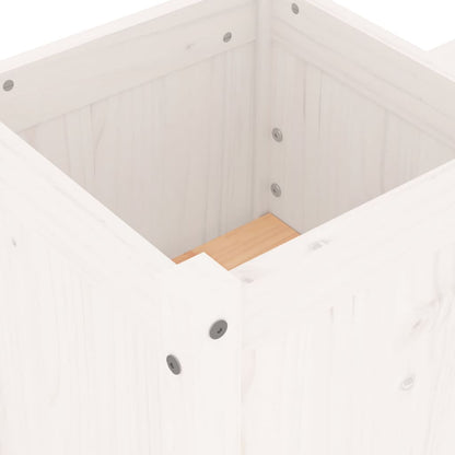 Bench with white planters 180x36x63 cm solid pine wood