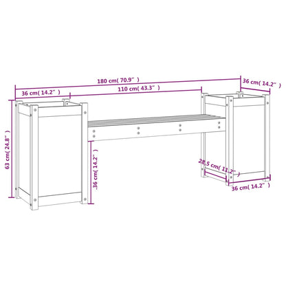 Bench with white planters 180x36x63 cm solid pine wood