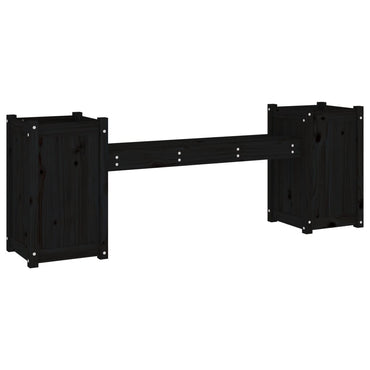 Bench with black planters 180x36x63 cm solid pine wood
