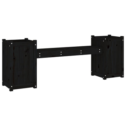 Bench with black planters 180x36x63 cm solid pine wood