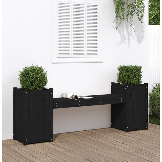 Bench with black planters 180x36x63 cm solid pine wood