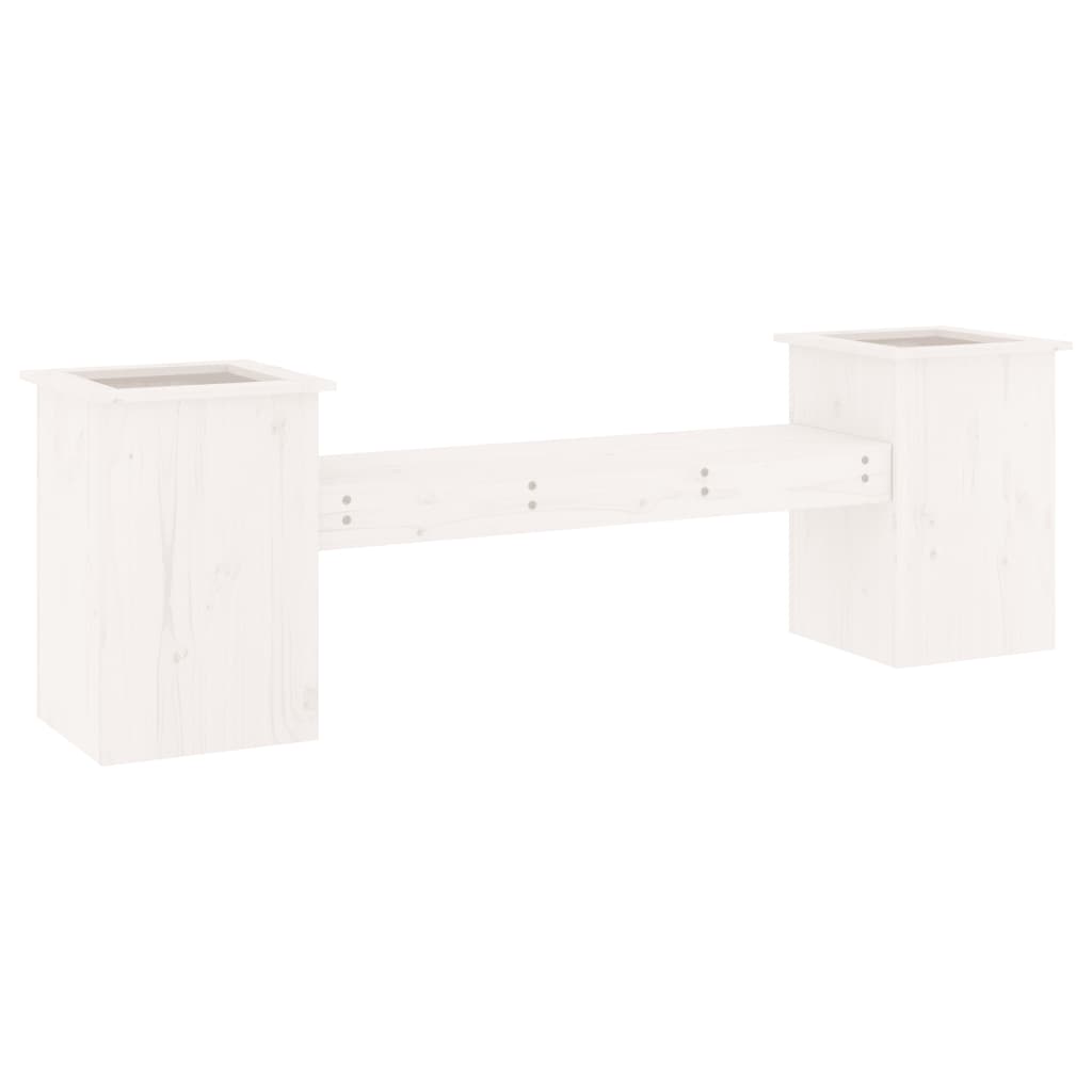 Bench with white planters 184.5x39.5x56.5 cm solid pine wood