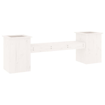 Bench with white planters 184.5x39.5x56.5 cm solid pine wood