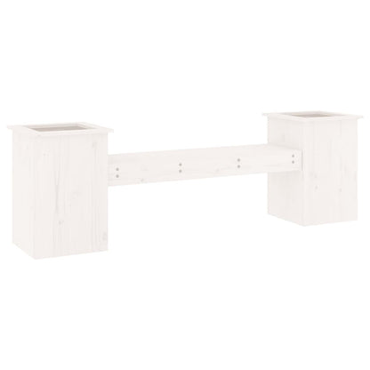 Bench with white planters 184.5x39.5x56.5 cm solid pine wood