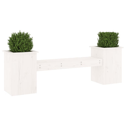 Bench with white planters 184.5x39.5x56.5 cm solid pine wood