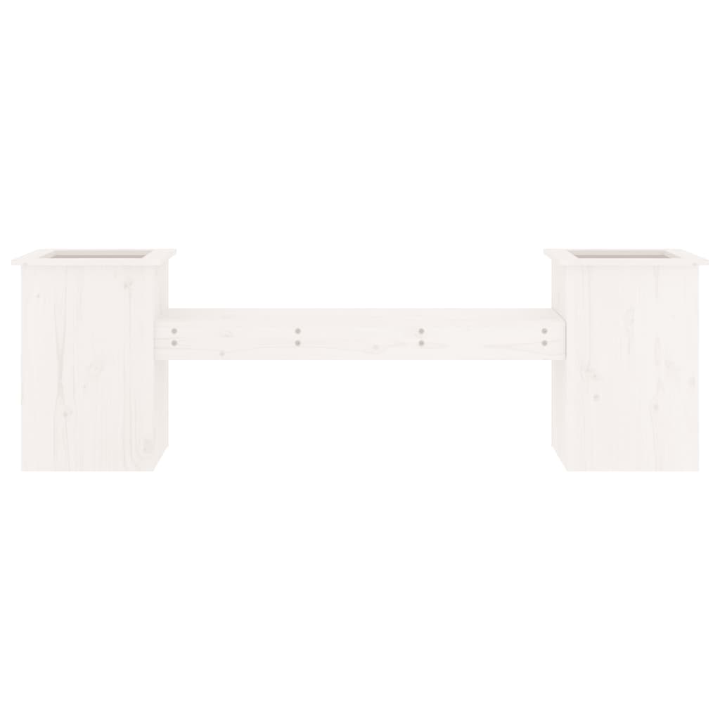 Bench with white planters 184.5x39.5x56.5 cm solid pine wood