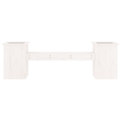 Bench with white planters 184.5x39.5x56.5 cm solid pine wood