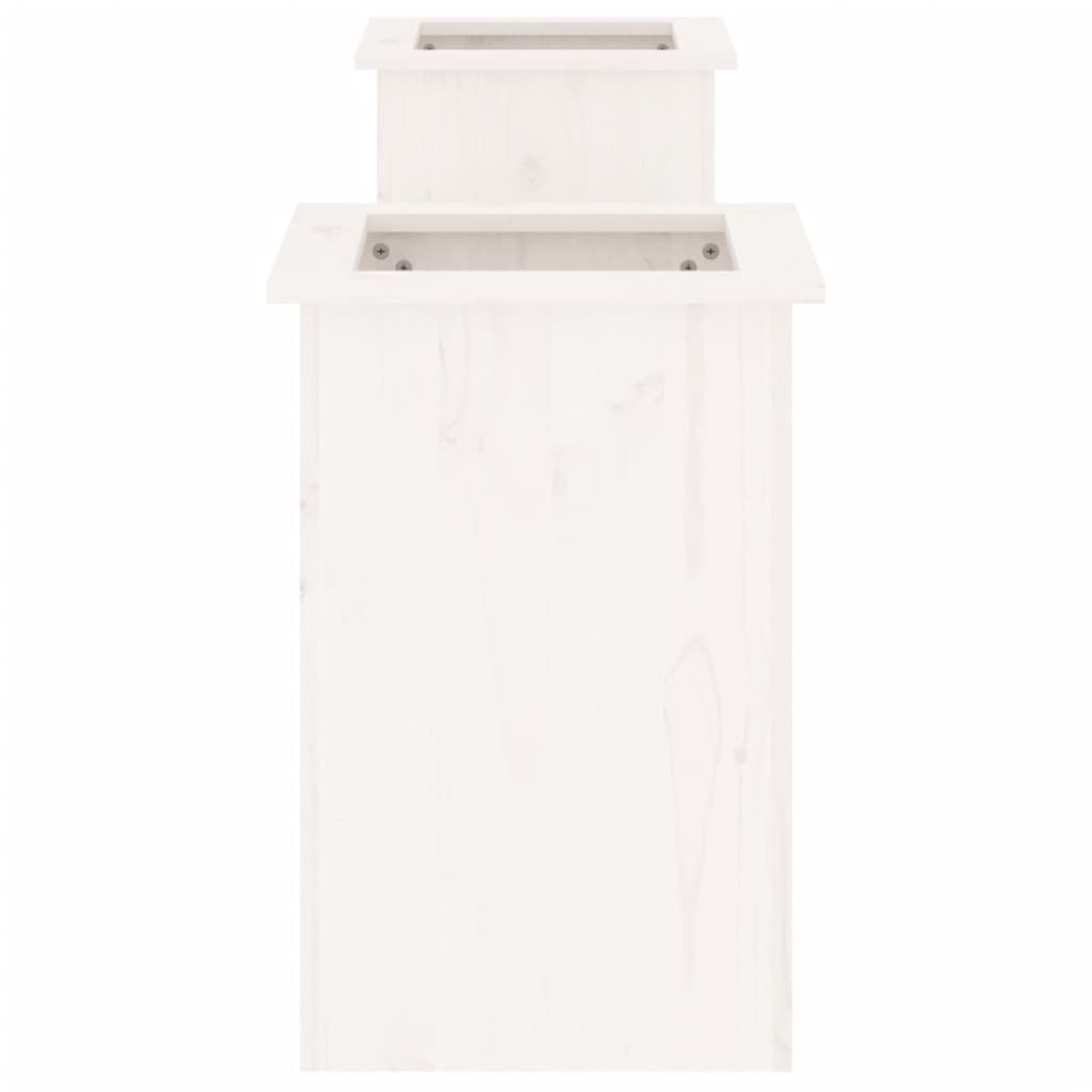 Bench with white planters 184.5x39.5x56.5 cm solid pine wood