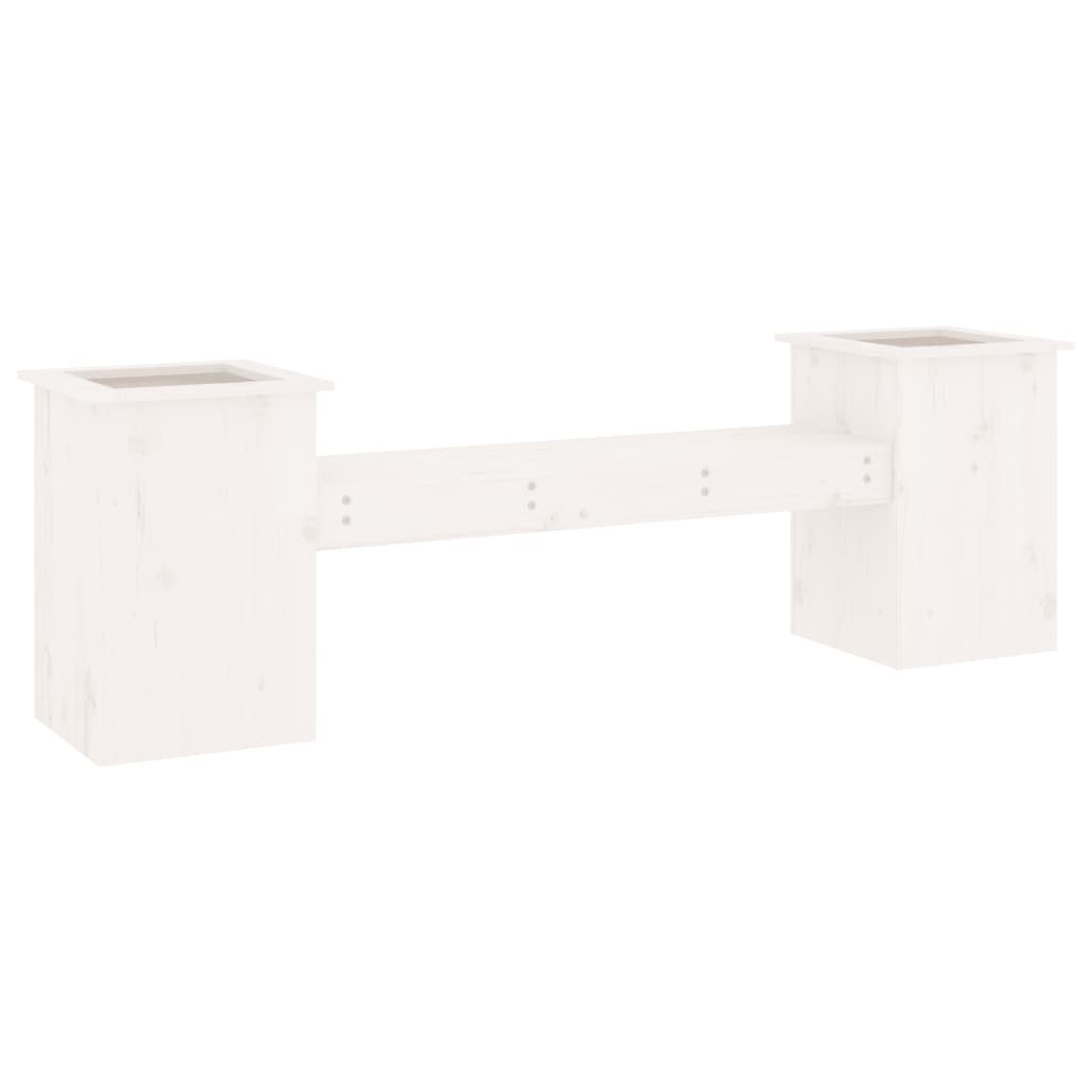 Bench with white planters 184.5x39.5x56.5 cm solid pine wood