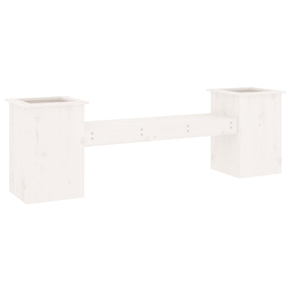 Bench with white planters 184.5x39.5x56.5 cm solid pine wood