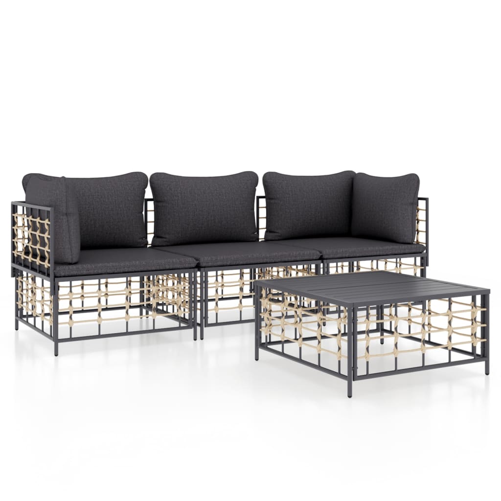 4 pcs garden furniture with braided resin anthracite cushions