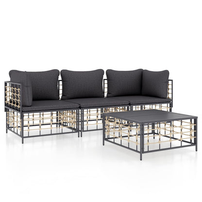 4 pcs garden furniture with braided resin anthracite cushions