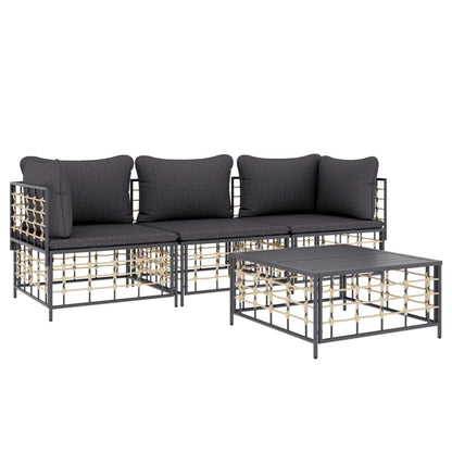 4 pcs garden furniture with braided resin anthracite cushions