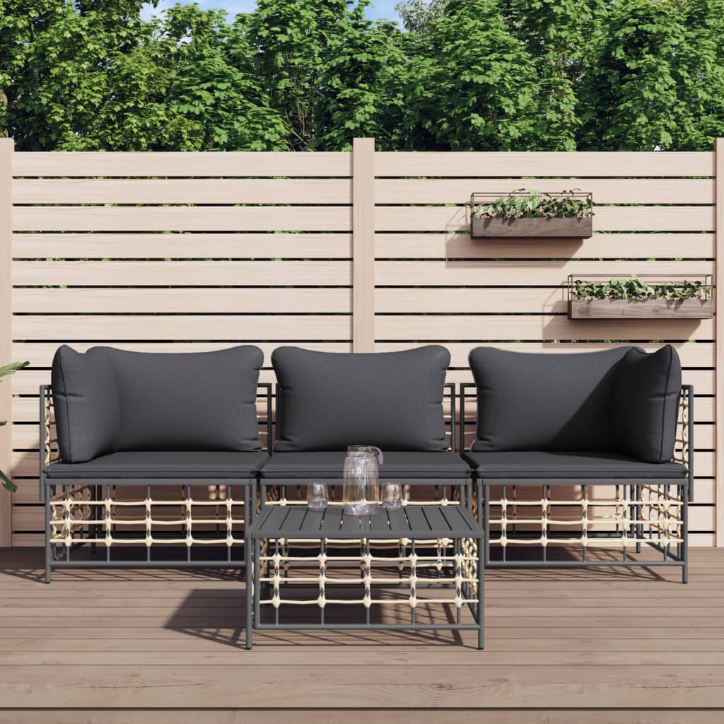 4 pcs garden furniture with braided resin anthracite cushions