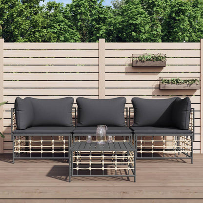 4 pcs garden furniture with braided resin anthracite cushions