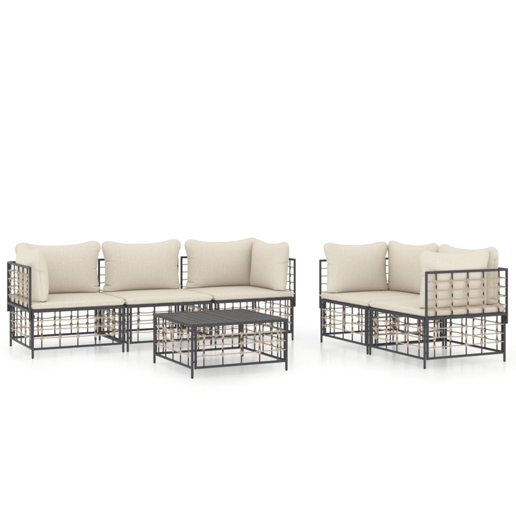 6 pcs garden furniture with braided resin anthracite cushions