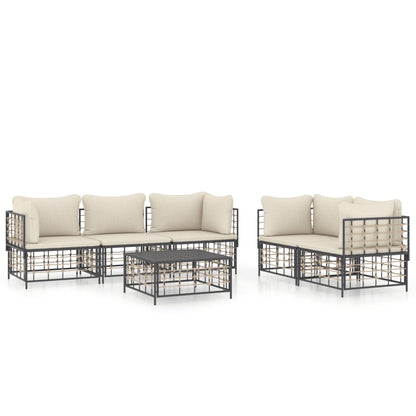 6 pcs garden furniture with braided resin anthracite cushions