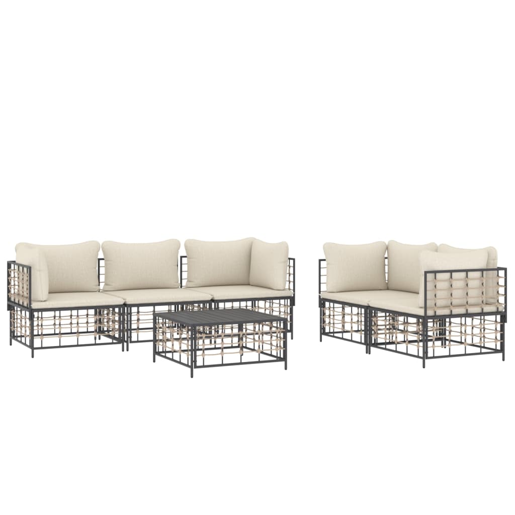 6 pcs garden furniture with braided resin anthracite cushions