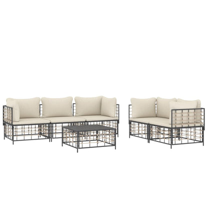 6 pcs garden furniture with braided resin anthracite cushions