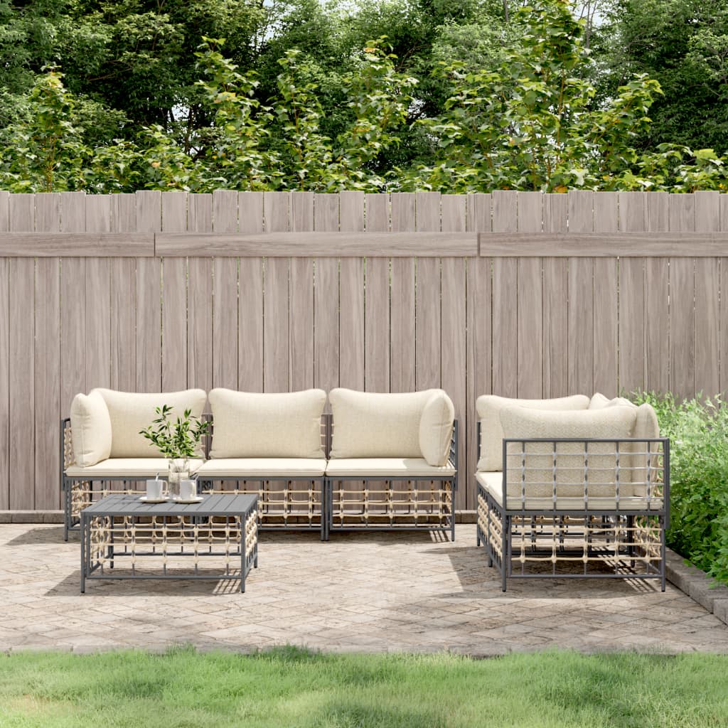 6 pcs garden furniture with braided resin anthracite cushions