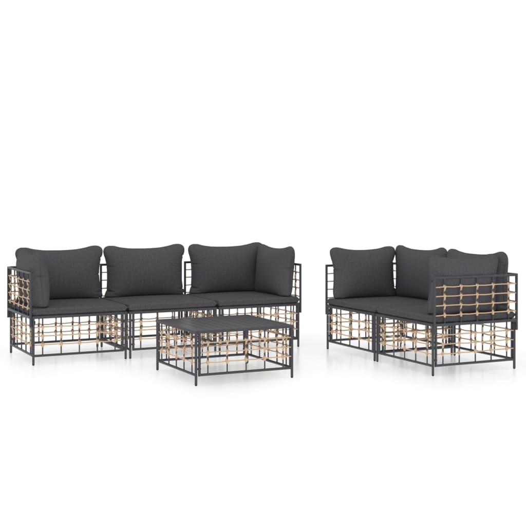 6 pcs garden furniture with braided resin anthracite cushions