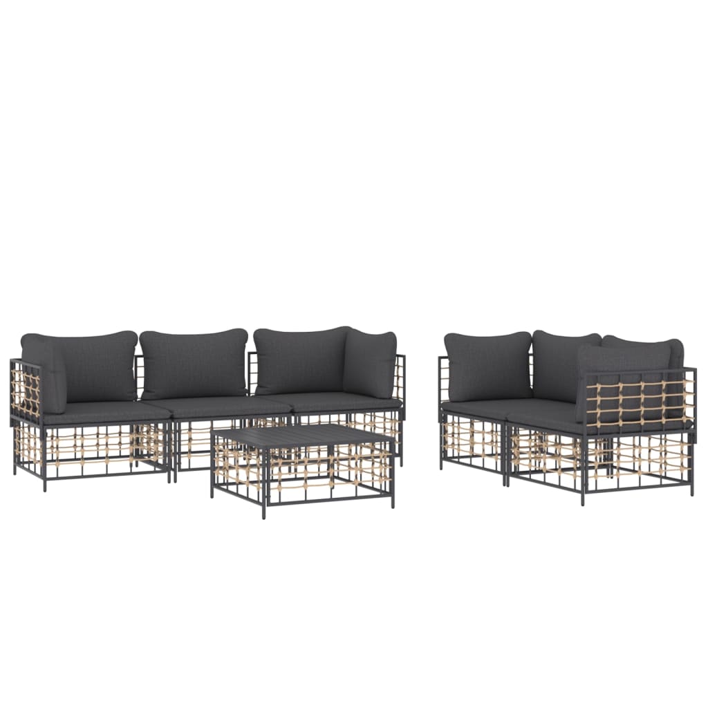 6 pcs garden furniture with braided resin anthracite cushions