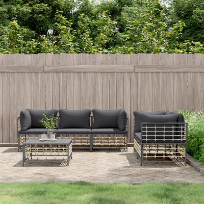 6 pcs garden furniture with braided resin anthracite cushions