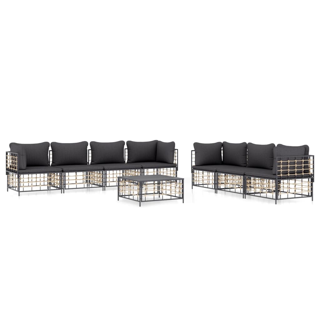 8 pcs garden furniture with braided resin anthracite cushions