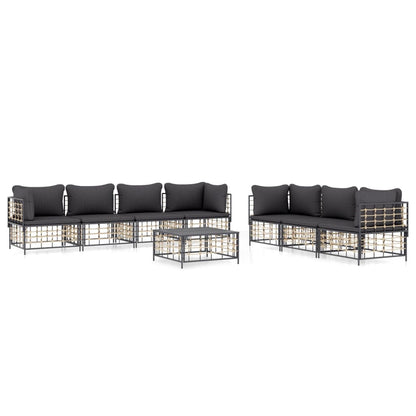 8 pcs garden furniture with braided resin anthracite cushions
