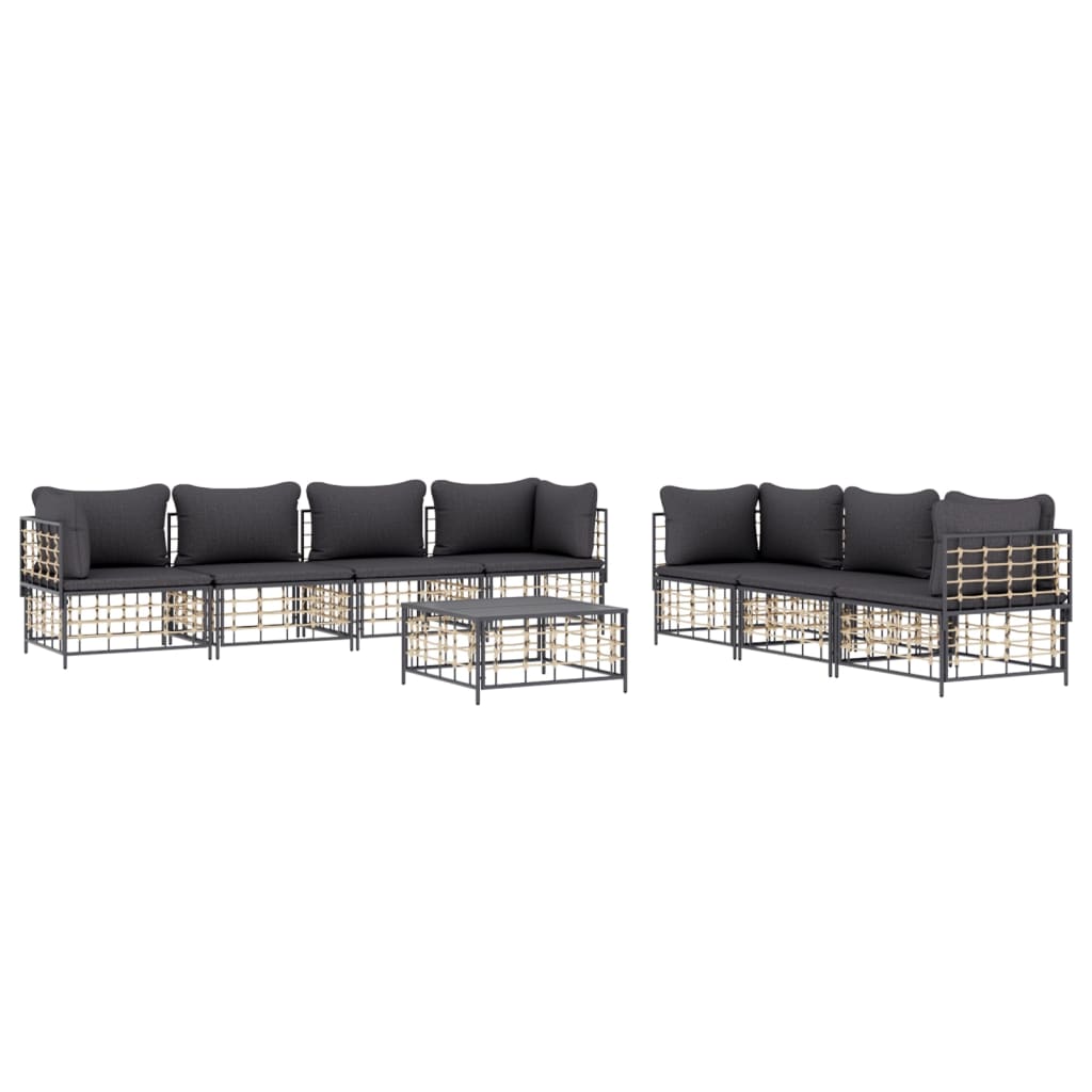 8 pcs garden furniture with braided resin anthracite cushions