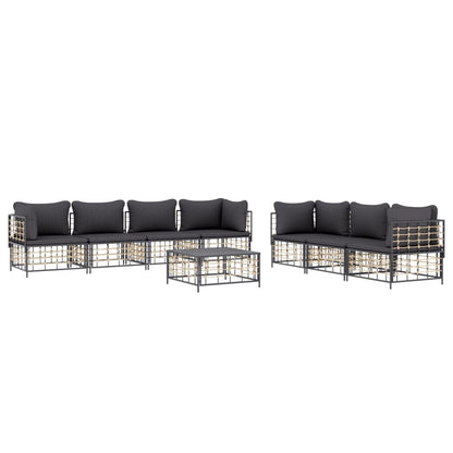 8 pcs garden furniture with braided resin anthracite cushions