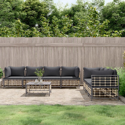 8 pcs garden furniture with braided resin anthracite cushions