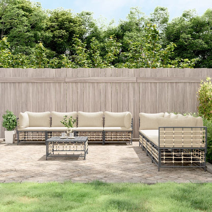 9 pcs garden furniture with braided resin anthracite cushions