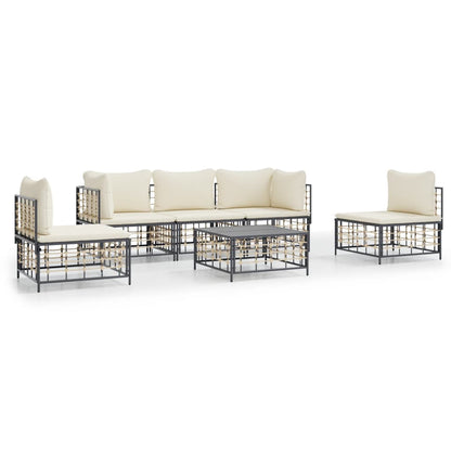 6 pcs garden furniture with braided resin anthracite cushions