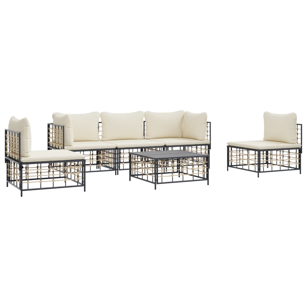 6 pcs garden furniture with braided resin anthracite cushions
