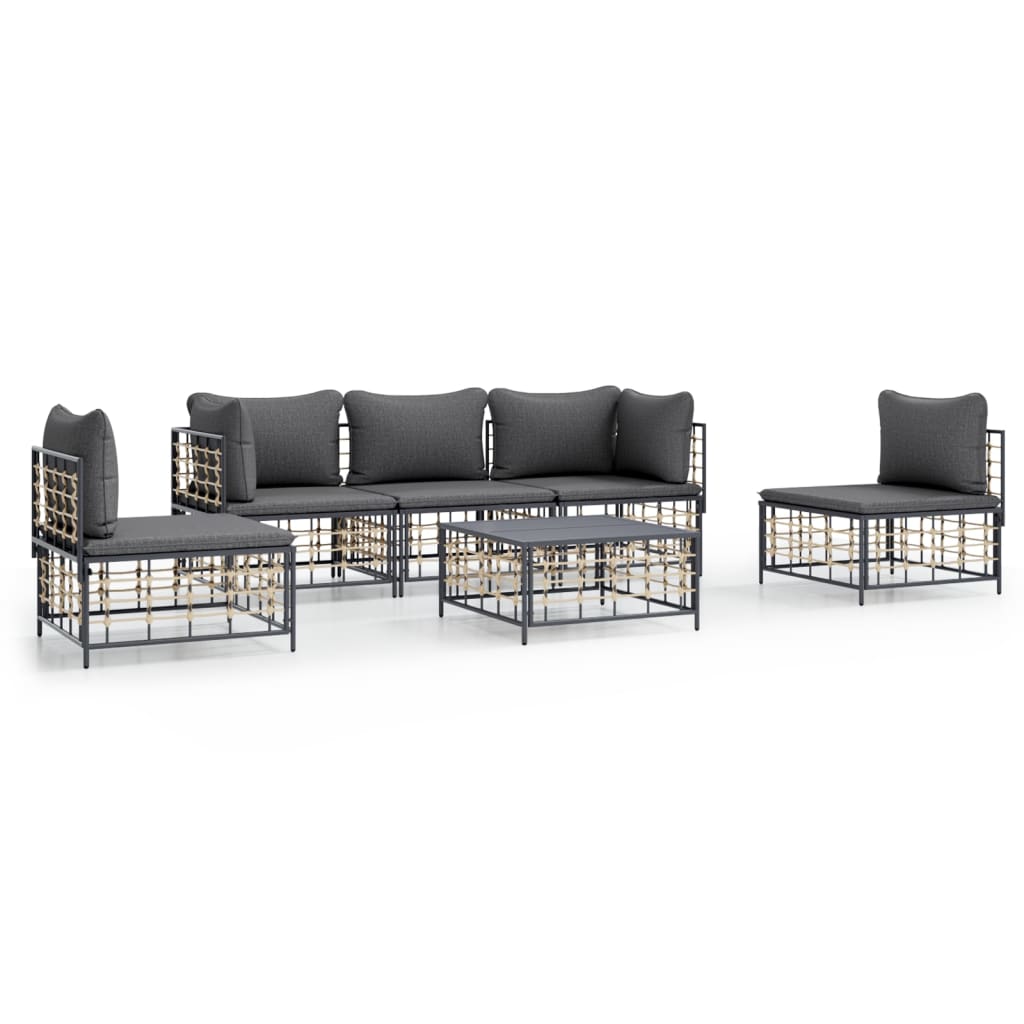 6 pcs garden furniture with braided resin anthracite cushions