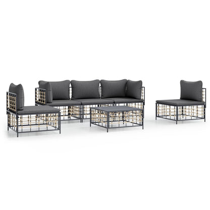 6 pcs garden furniture with braided resin anthracite cushions