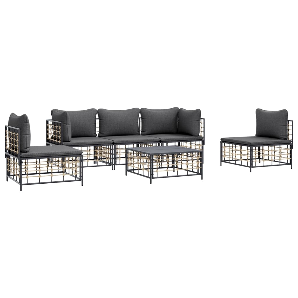 6 pcs garden furniture with braided resin anthracite cushions