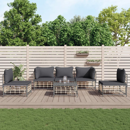 6 pcs garden furniture with braided resin anthracite cushions