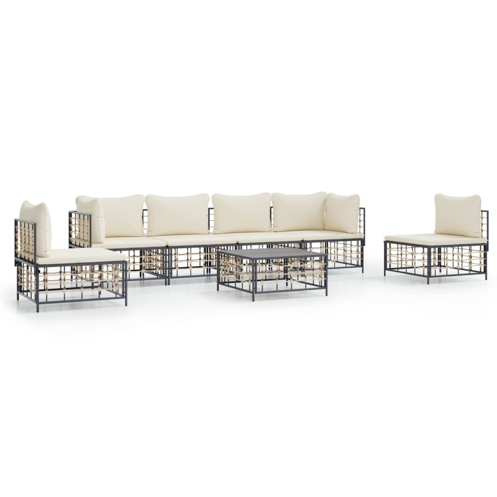 7 pcs garden furniture with braided resin anthracite cushions