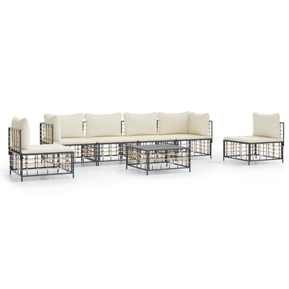 7 pcs garden furniture with braided resin anthracite cushions