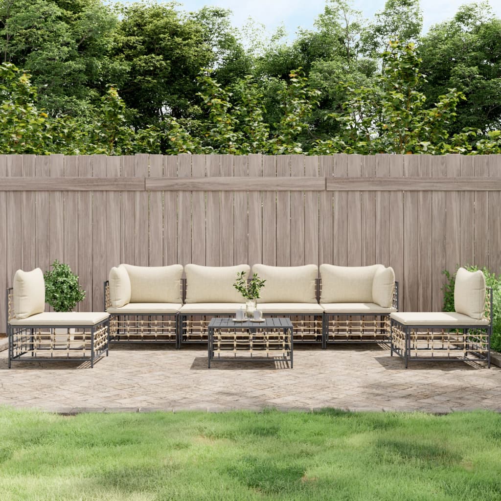 7 pcs garden furniture with braided resin anthracite cushions