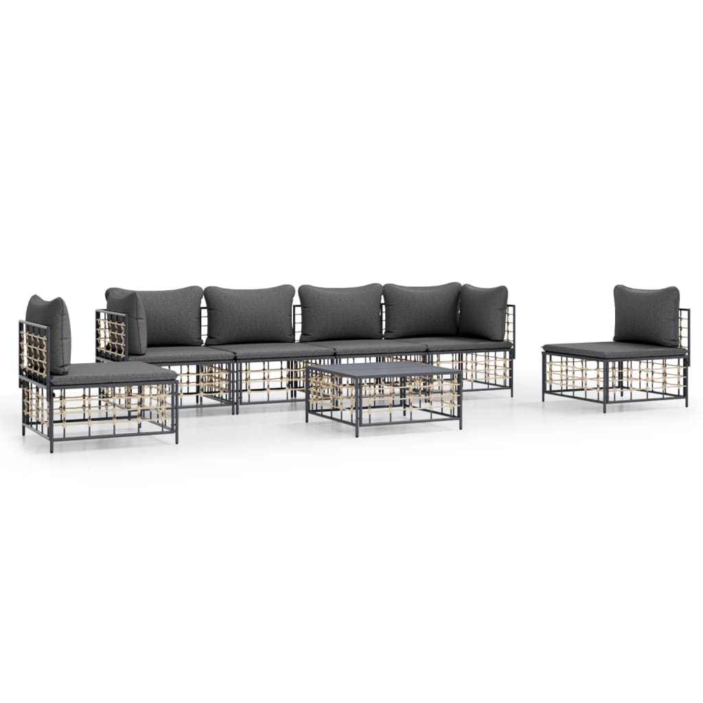 Salon de jardin 7 pcs avec coussins anthracite résine tressée